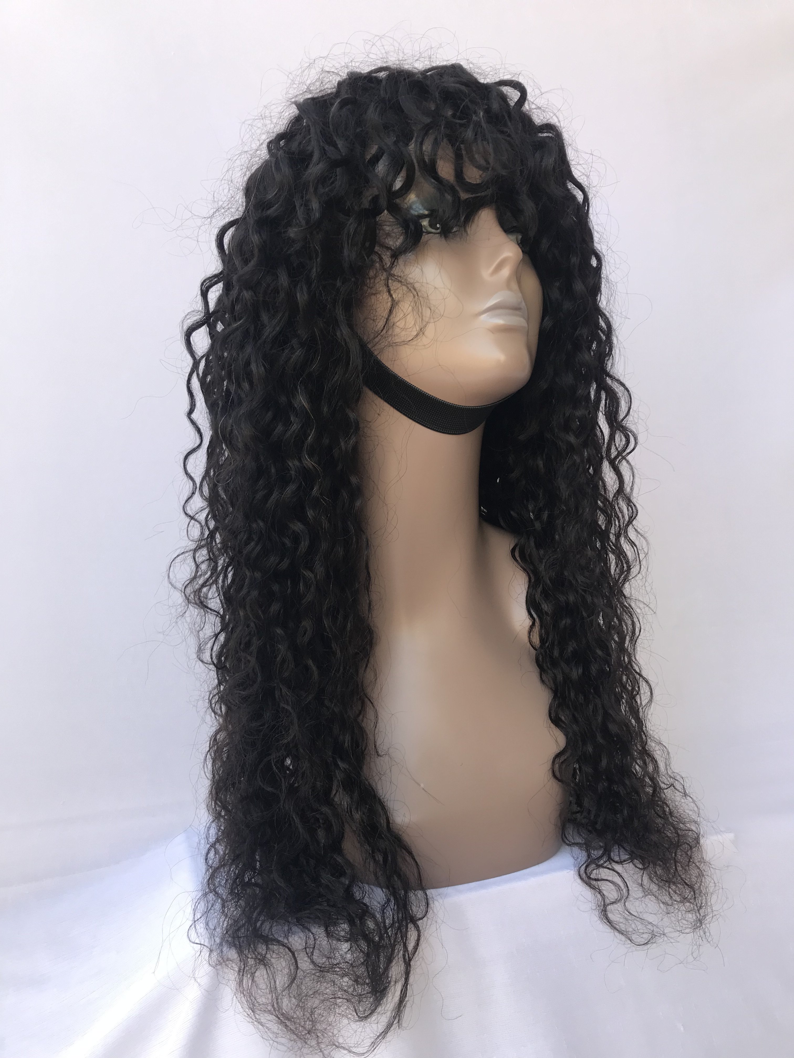 Quality Cambodian Indian Temple Virgin 24'' Natural Curly Bob Wig With Bang's Cuticle Aligned With 250% Density Indian Supplier