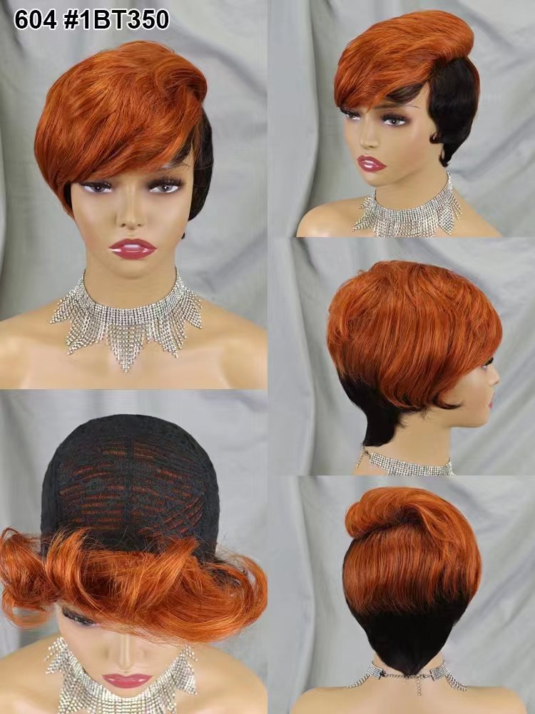 Letsfly Wholesale Cheap 100% Natural Hair Wigs Chic Colored Machine Made Non Lace Short Cut Human Wigs For Black Woman