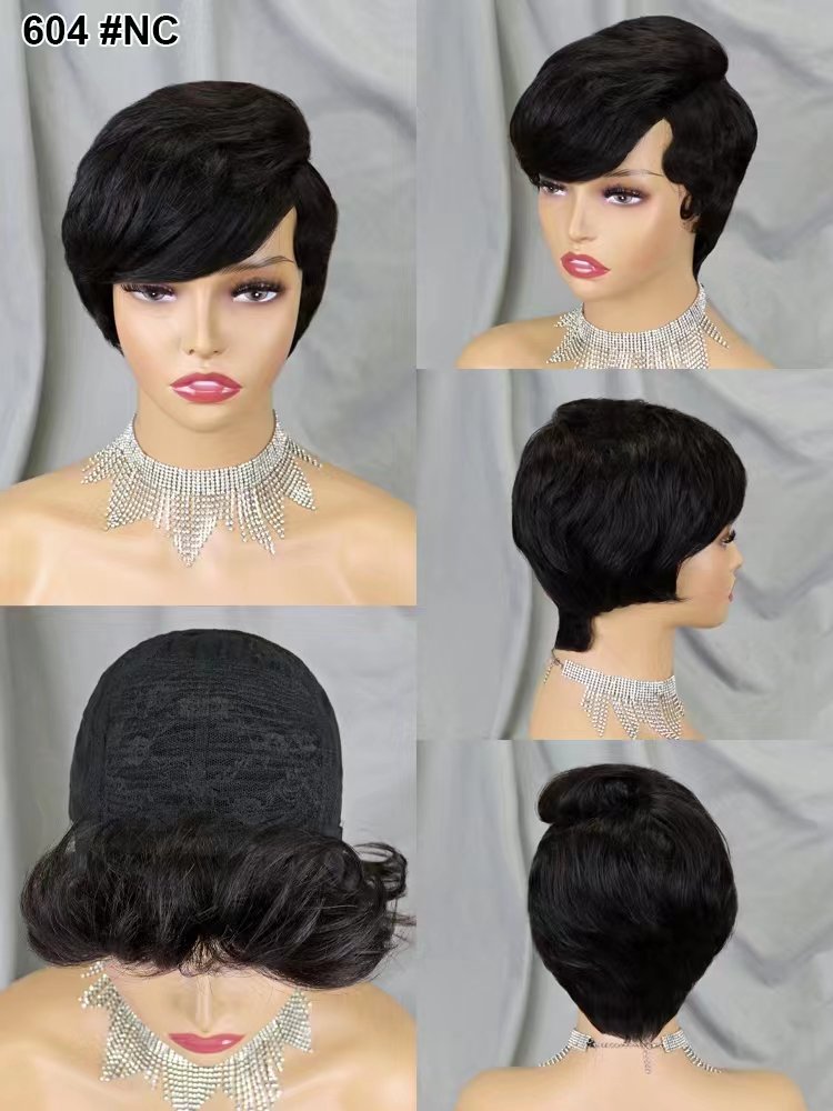 Letsfly Wholesale Cheap 100% Natural Hair Wigs Chic Colored Machine Made Non Lace Short Cut Human Wigs For Black Woman