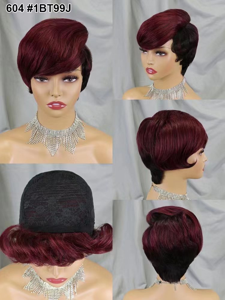 Letsfly Wholesale Cheap 100% Natural Hair Wigs Chic Colored Machine Made Non Lace Short Cut Human Wigs For Black Woman