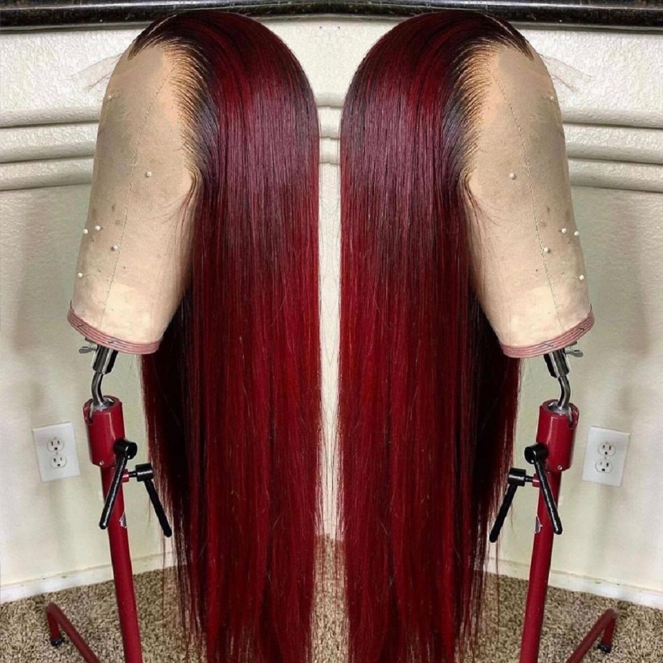 Burgundy Straight Full Lace Human Hair Wigs with Baby Hair 99J Colored Hd Lace Frontal Wigs For Black Women 360 Lace Front Wigs