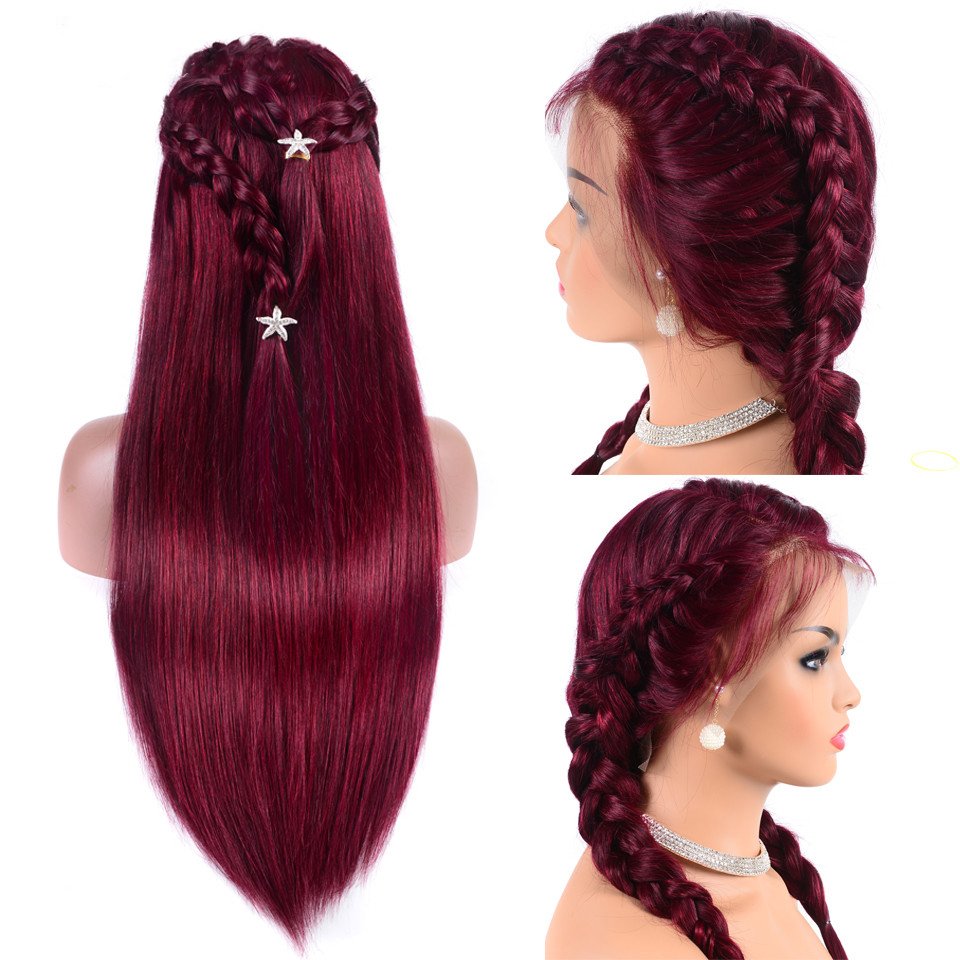 Burgundy Straight Full Lace Human Hair Wigs with Baby Hair 99J Colored Hd Lace Frontal Wigs For Black Women 360 Lace Front Wigs