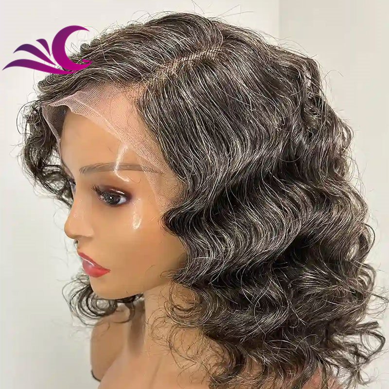 Celebrity wholesale glueless 5*5 13*6 lace front wig Salt and Pepper cuticle aligned human hair wig for women