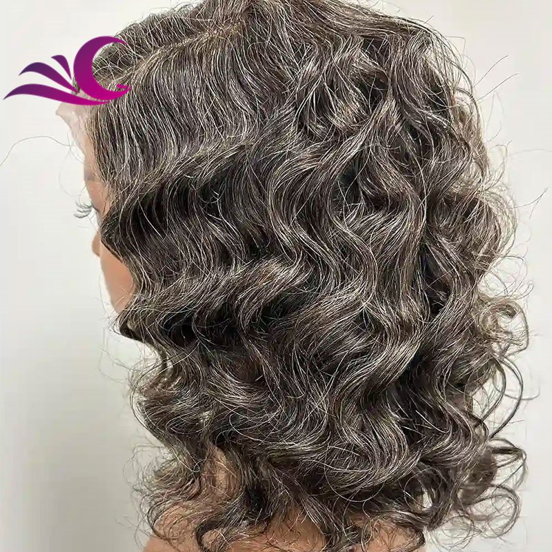Celebrity wholesale glueless 5*5 13*6 lace front wig Salt and Pepper cuticle aligned human hair wig for women