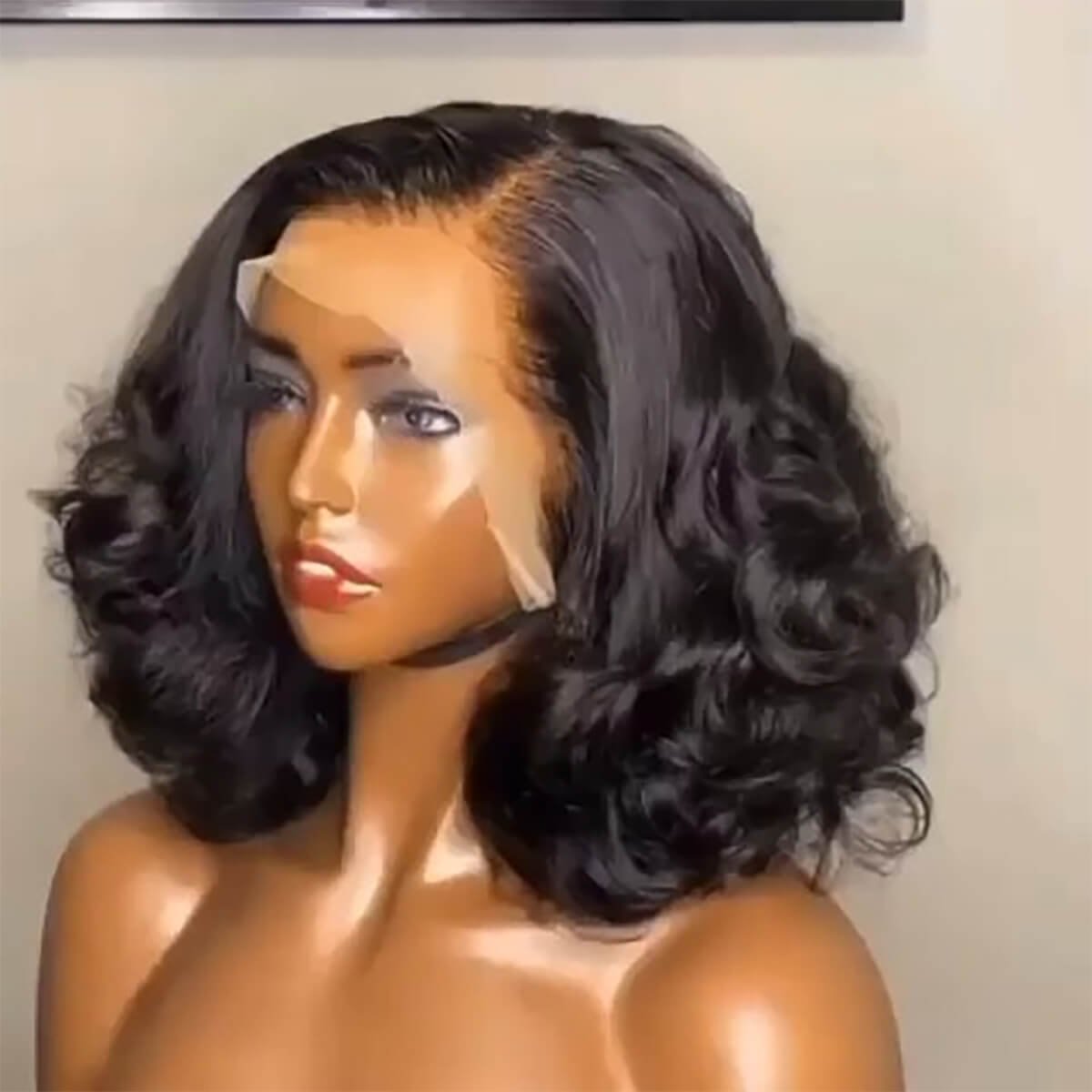 Brazilian Hair Lace Front Wig,Virgin Remy 100% Real Human Hair Wig,Short Water Wave Bob Wig Brazilian Natural Wave