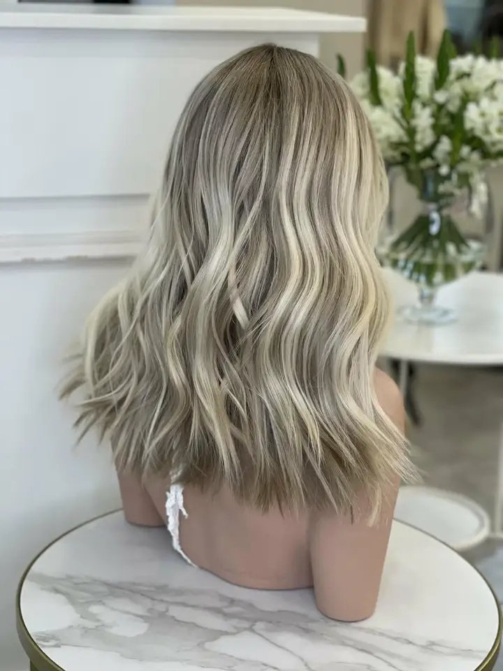High Quality Russian Hair Double Drawn Wigs Balayage Blonde Highlight Color Beautiful Jewish Lace Top Wigs Invisible Knots Wig