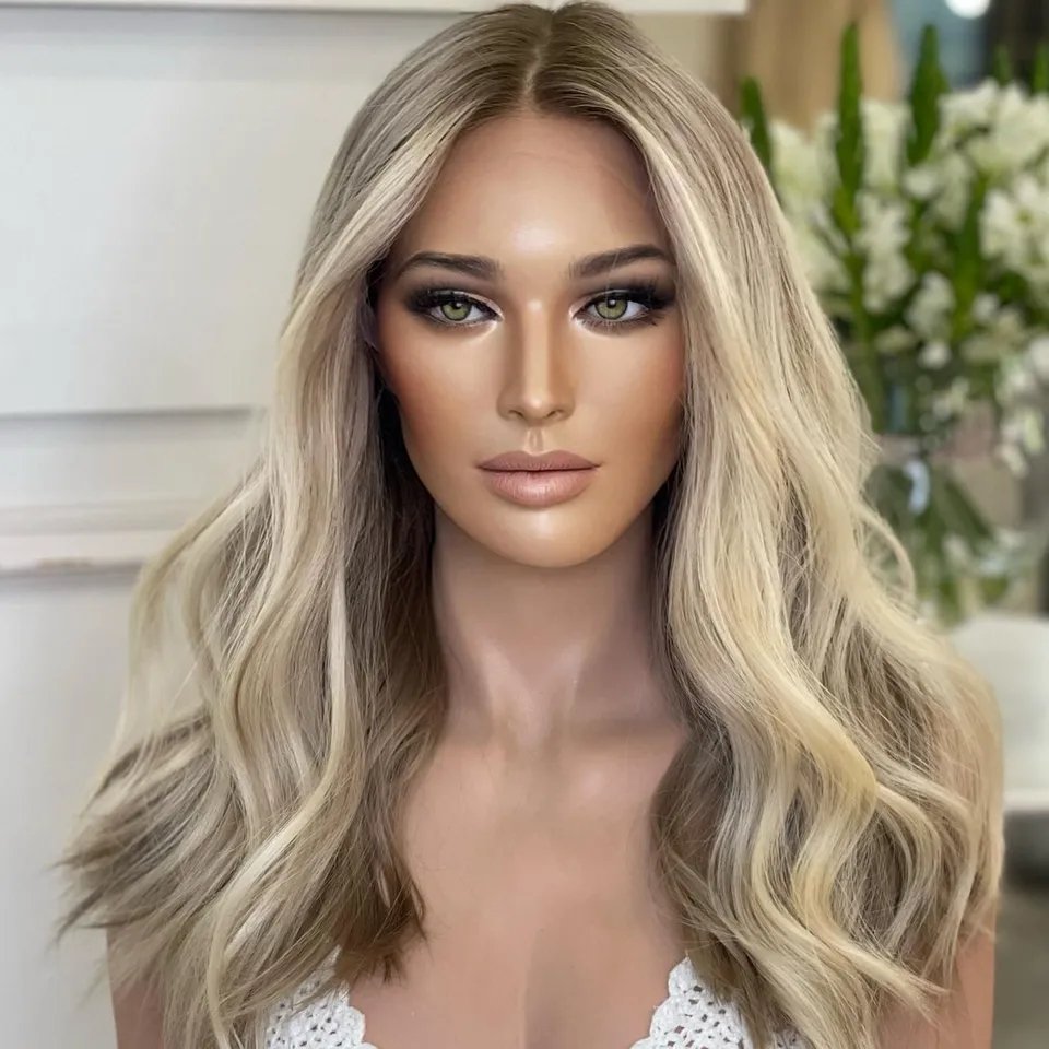 High Quality Russian Hair Double Drawn Wigs Balayage Blonde Highlight Color Beautiful Jewish Lace Top Wigs Invisible Knots Wig