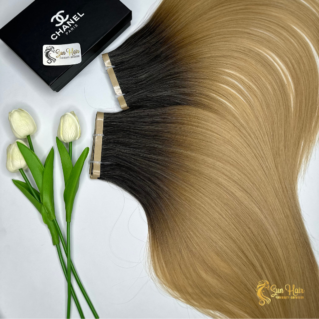 High Quality Ombre Color Straight Super Double Drawn Long Tape In 100% Human Vietnamese Human Hair Extensions From Sun Hair