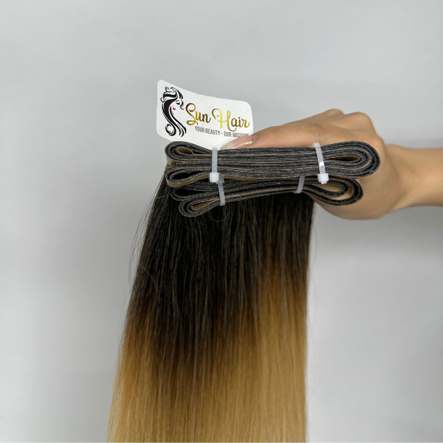 High Quality Ombre Color Straight Super Double Drawn Long Tape In 100% Human Vietnamese Human Hair Extensions From Sun Hair