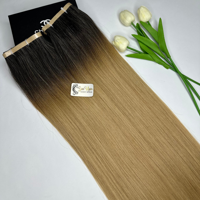 High Quality Ombre Color Straight Super Double Drawn Long Tape In 100% Human Vietnamese Human Hair Extensions From Sun Hair
