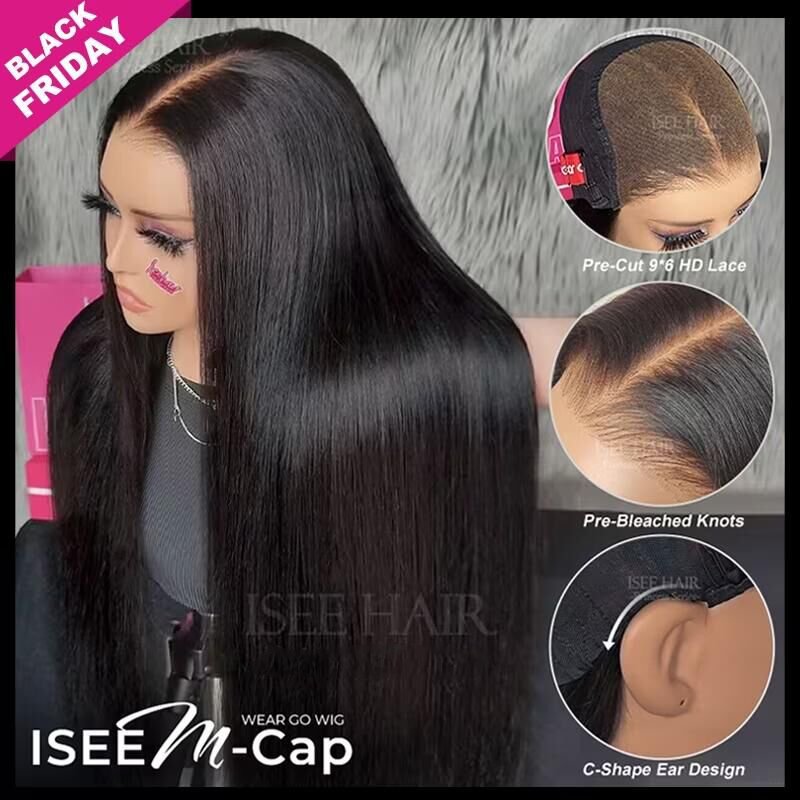 ISEE New Upgrade 6X9 Wear Go Glueless Wig Pre-cut Human Hair Wigs Ready To Go M Cap HD Lace Frontal Wig For Women Without Glue