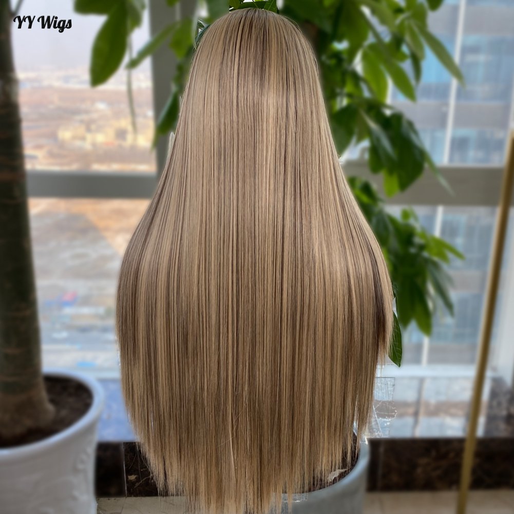 4-30/103 Futura Synthetic Hair High Long Silky Straight Heat Resistant Half Hand Tied Wig Women Blonde Highlight Lace Front Half
