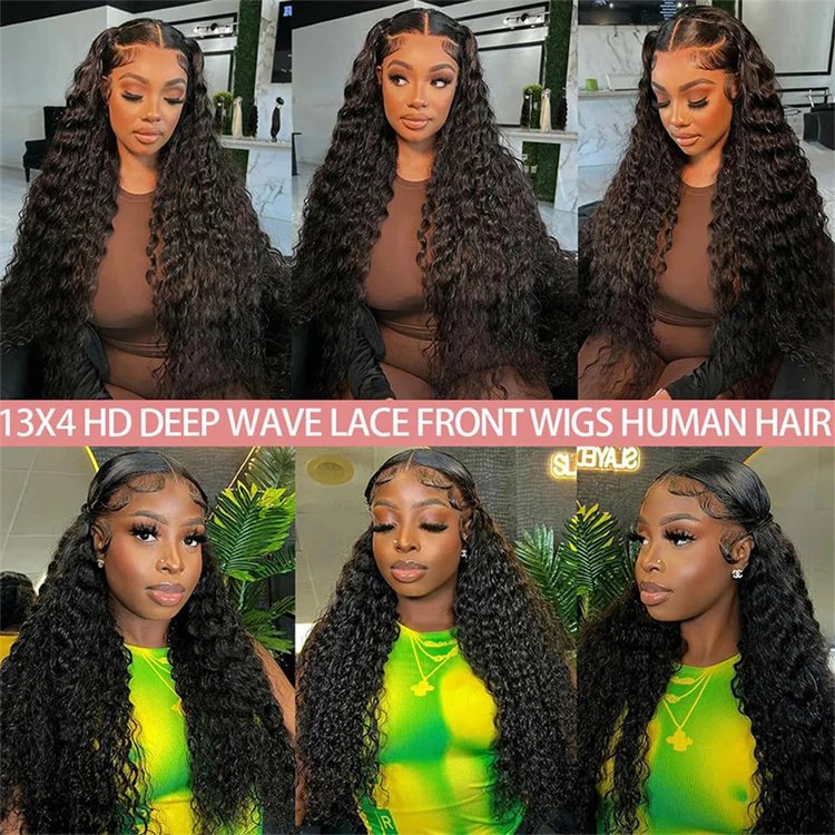13x4 13x6 HD Transparent Lace Front Human Hair Wigs PrePlucked Brazilian Raw Virgin Deep Wave Lace Frontal Wig with Baby Hair
