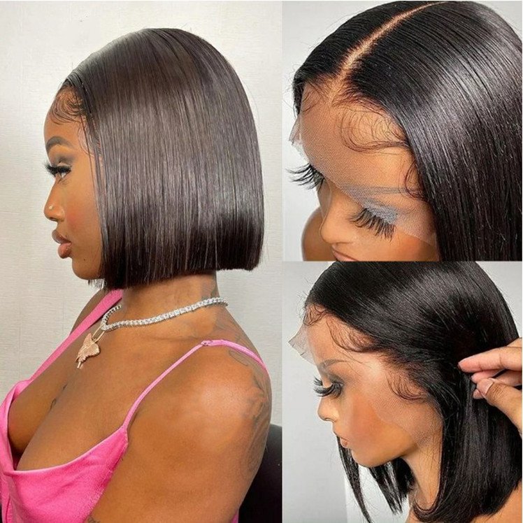 Short Bob Wig Pre Plucked Natural Black Brazilian Remy Straight Human Hair Wigs For Women Transparent Lace Front Bob Wigs Sale