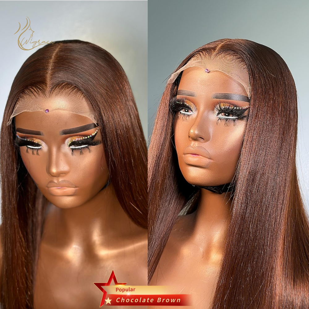 Wholesale Wear And Go Raw Brazilian Chocolate Brown Bone Straight Glueless Hd Lace Frontal Human Hair Wigs For Black Women