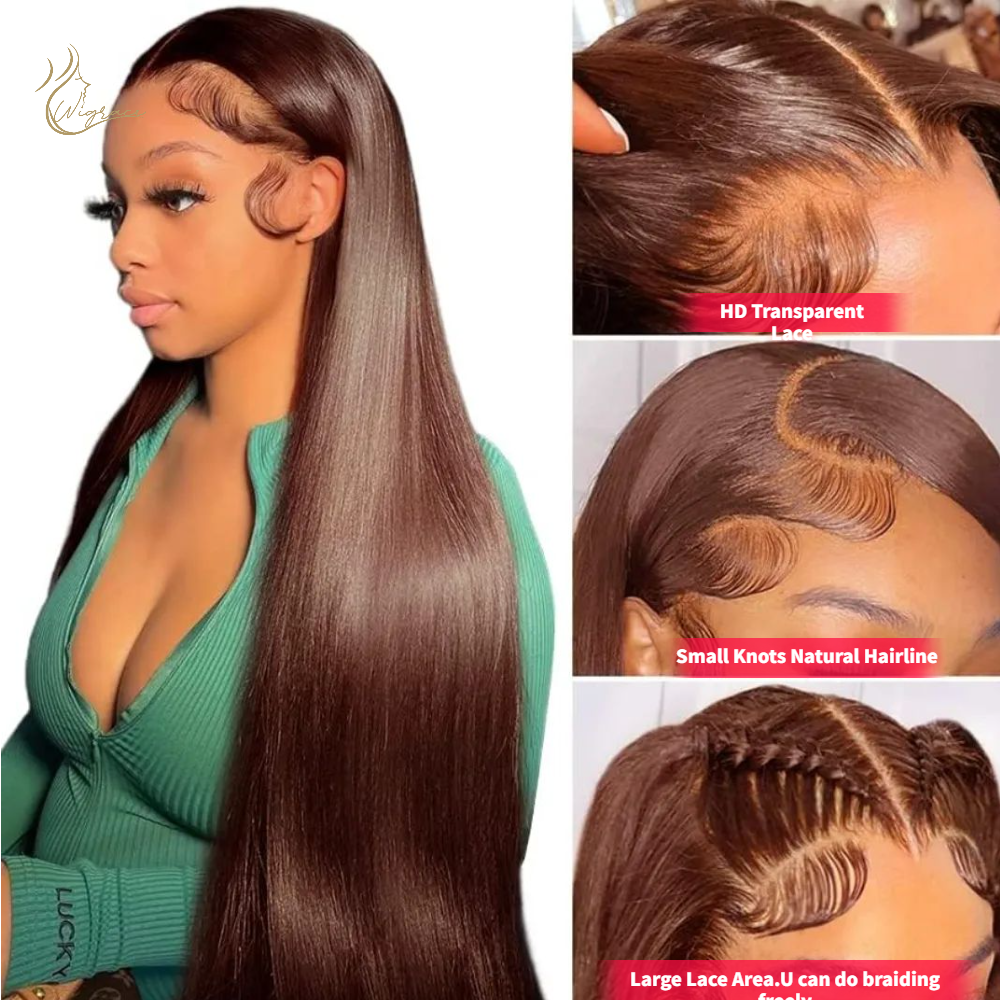 Wholesale Wear And Go Raw Brazilian Chocolate Brown Bone Straight Glueless Hd Lace Frontal Human Hair Wigs For Black Women