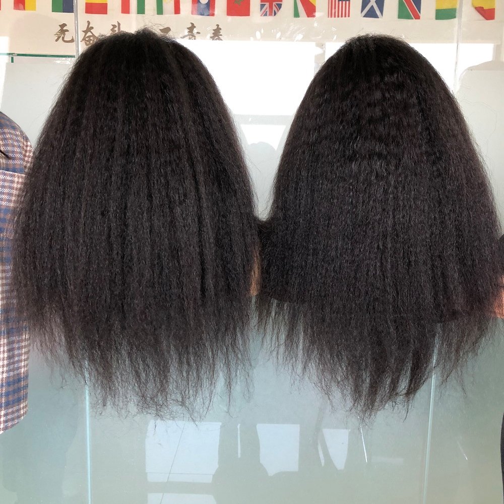 Kinky Straight Front L Lace Wig Kinky Straight Human Hair Wigs Pre Plucked Hair Line to 40 Inch 100% Brazilian 10 1 Piece Long