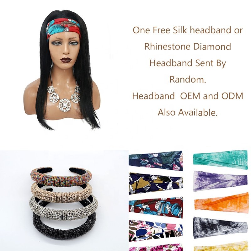 Brazilian Virgin Hair Band Grip Headband Wig Silk Straight Human Hair Wigs with Headband