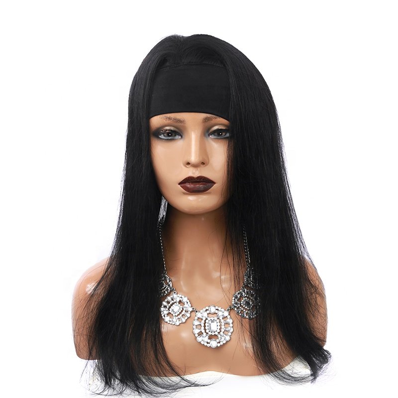 Brazilian Virgin Hair Band Grip Headband Wig Silk Straight Human Hair Wigs with Headband