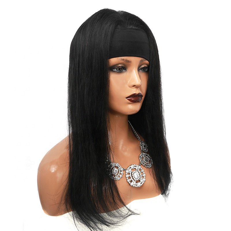Brazilian Virgin Hair Band Grip Headband Wig Silk Straight Human Hair Wigs with Headband