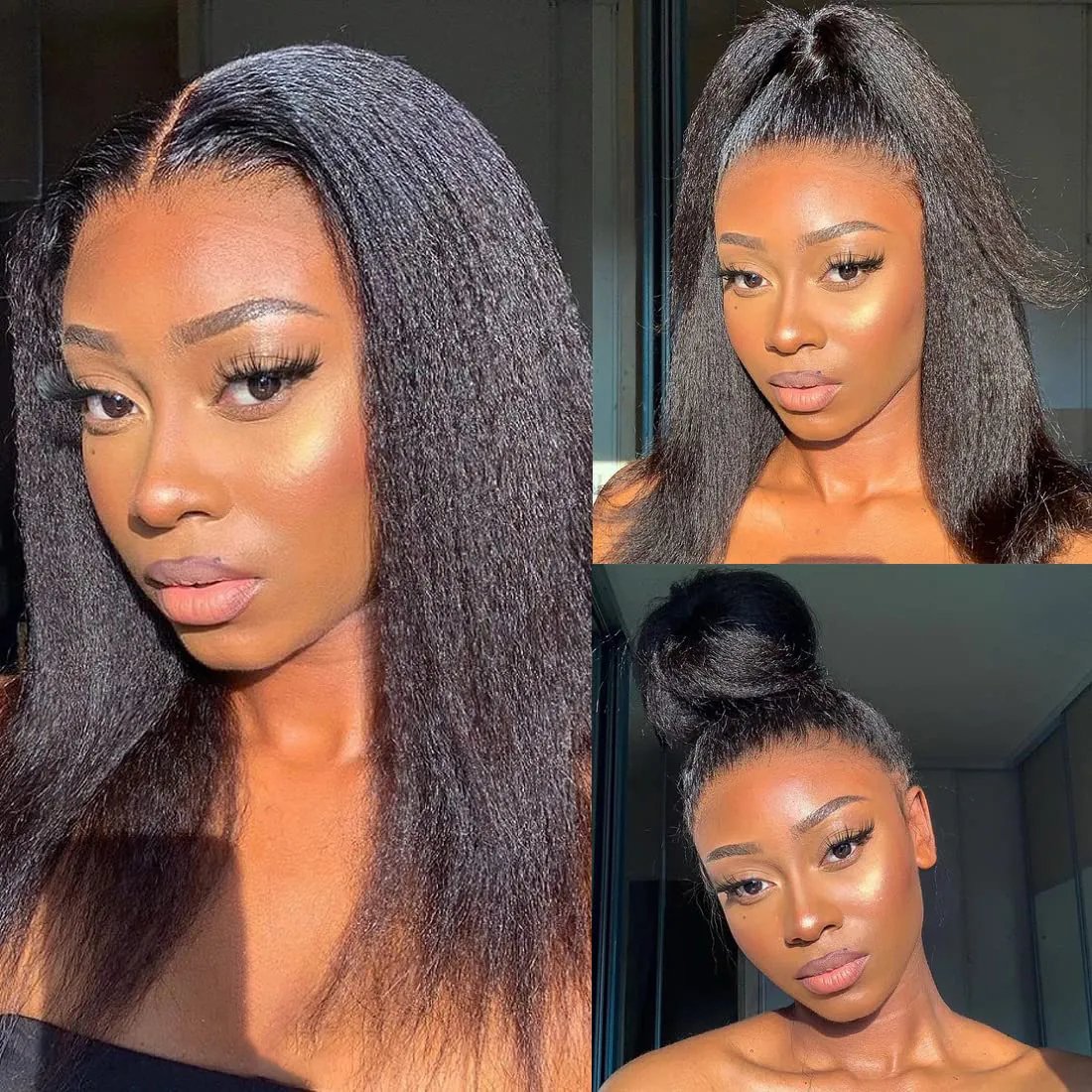 Wholesale price 13x4 glueless lace front wigs pre plucked natural human hair wig for black women raw indian kinky straight wig