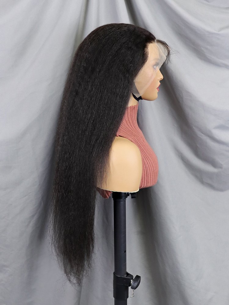 Wholesale price 13x4 glueless lace front wigs pre plucked natural human hair wig for black women raw indian kinky straight wig