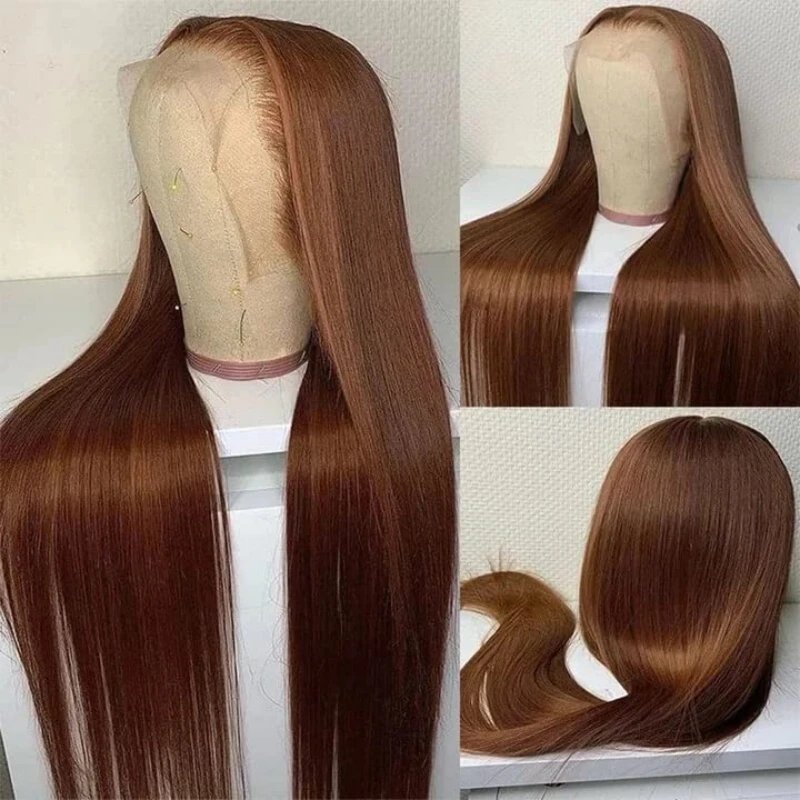 30 Inch Bone Straight Colored Chocolate Brown Lace Front Human Hair Wigs For Women 13x4 HD Transparent Lace Frontal Wig On Sale