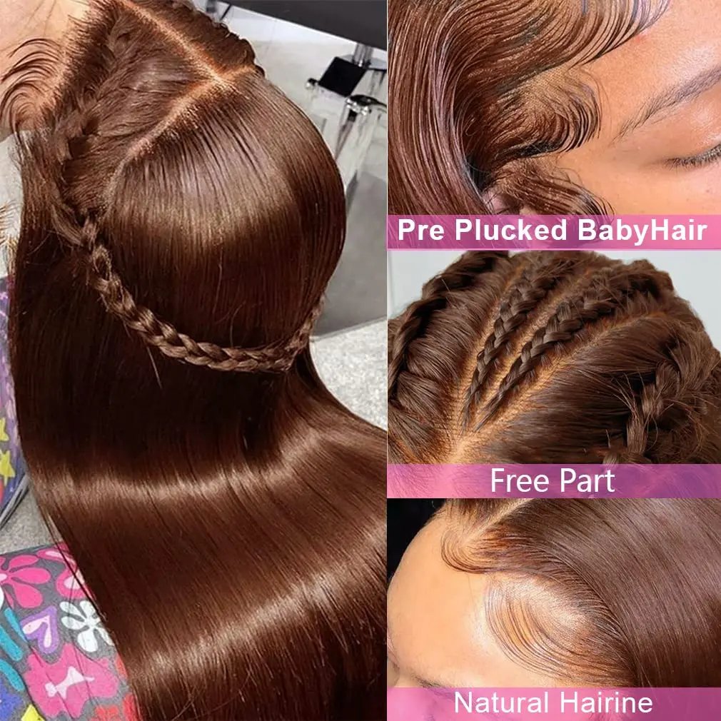 30 Inch Bone Straight Colored Chocolate Brown Lace Front Human Hair Wigs For Women 13x4 HD Transparent Lace Frontal Wig On Sale