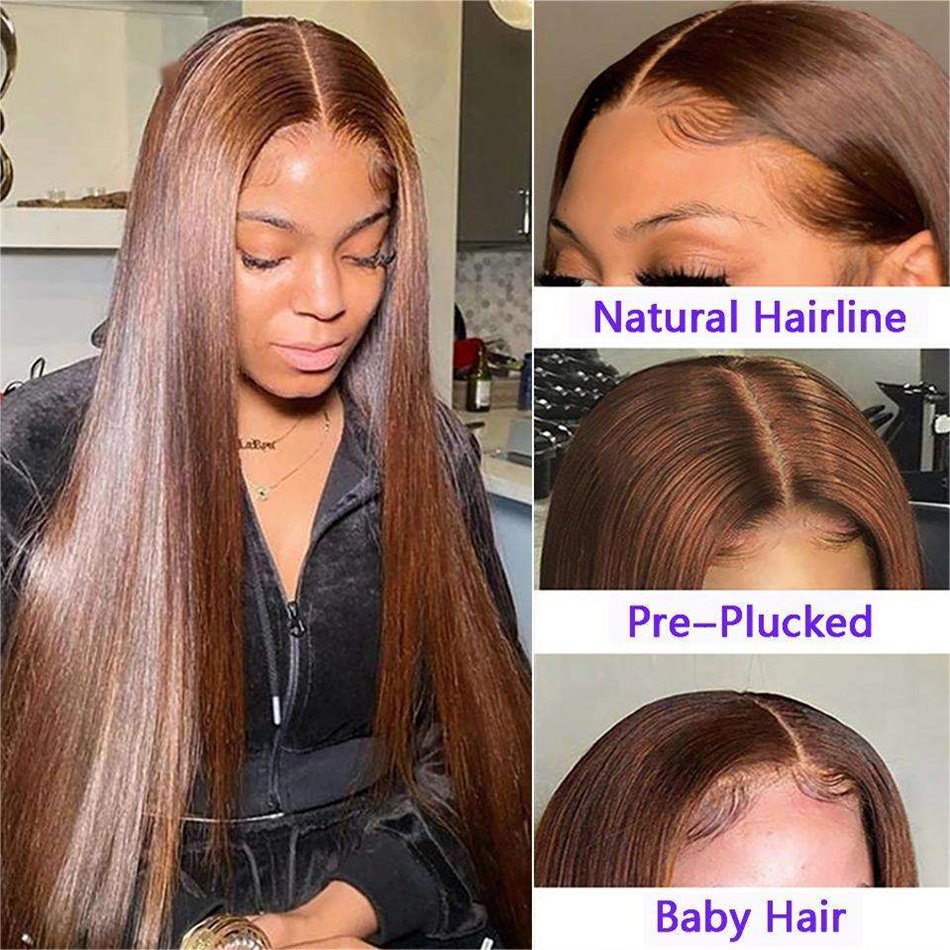 30 Inch Bone Straight Colored Chocolate Brown Lace Front Human Hair Wigs For Women 13x4 HD Transparent Lace Frontal Wig On Sale