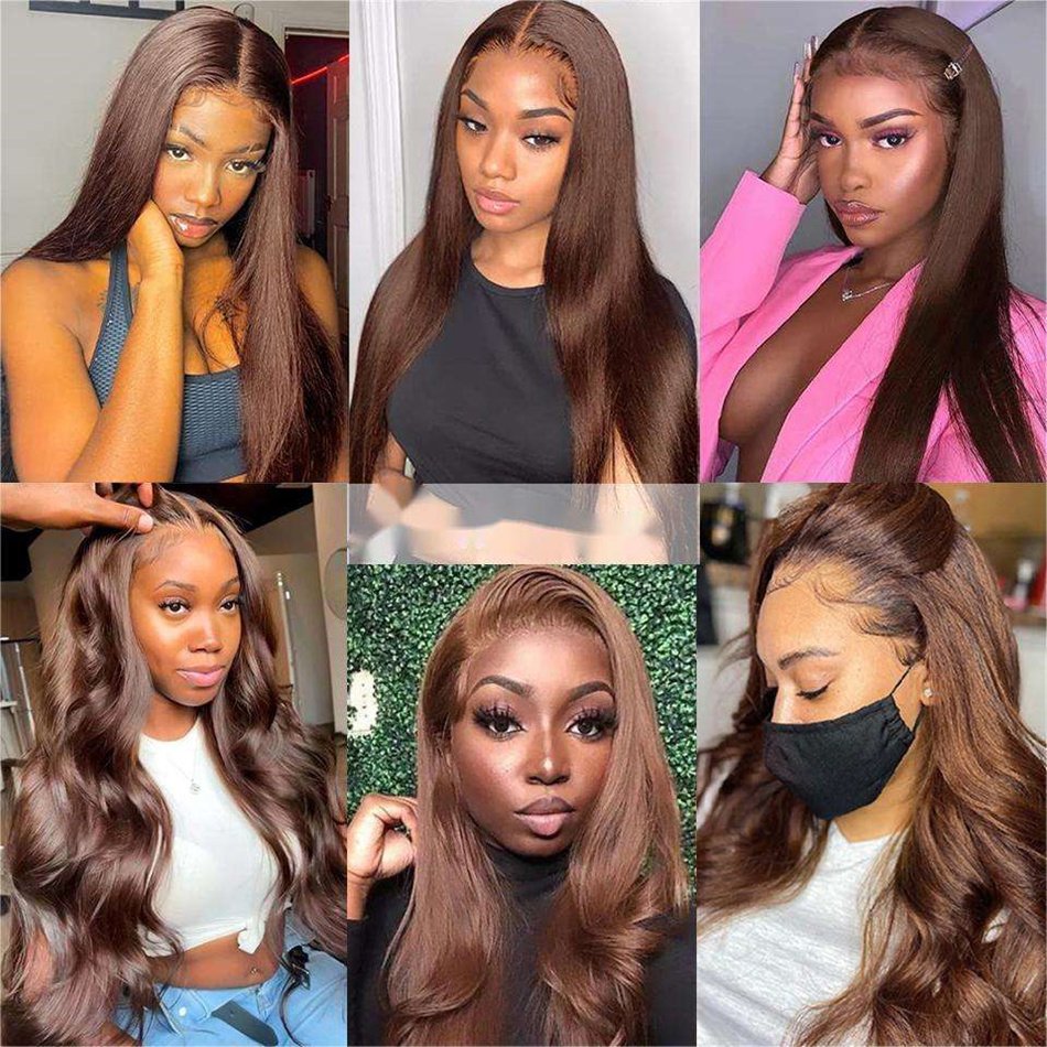 30 Inch Bone Straight Colored Chocolate Brown Lace Front Human Hair Wigs For Women 13x4 HD Transparent Lace Frontal Wig On Sale