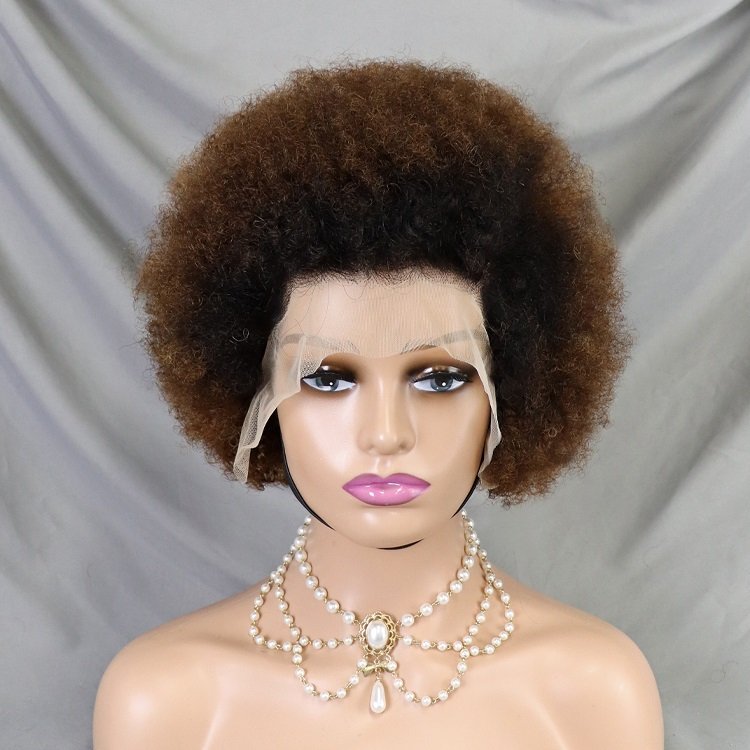 Wholesale africa curly wigs natural color 100% human hair wigs 13x4 transparent lace full frontal wig