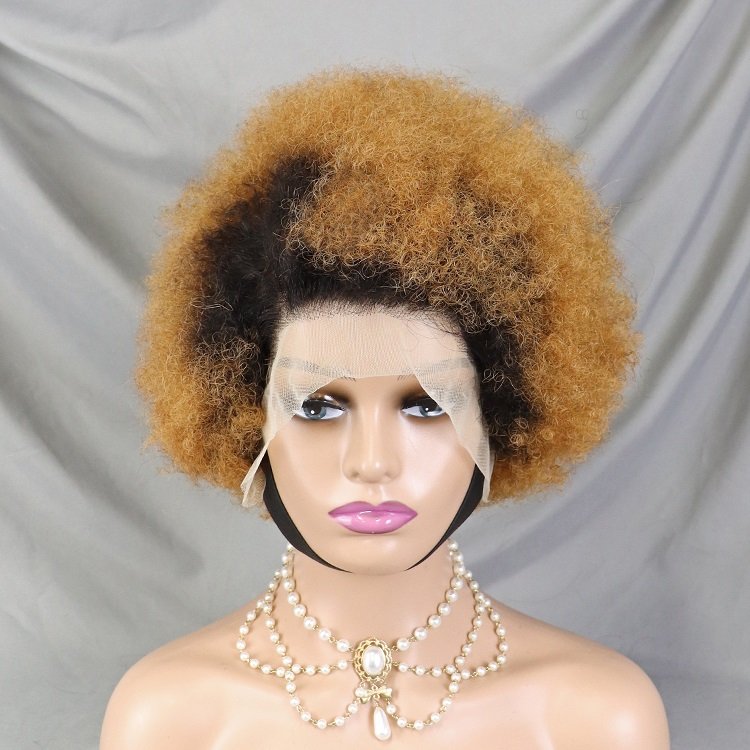 Wholesale africa curly wigs natural color 100% human hair wigs 13x4 transparent lace full frontal wig
