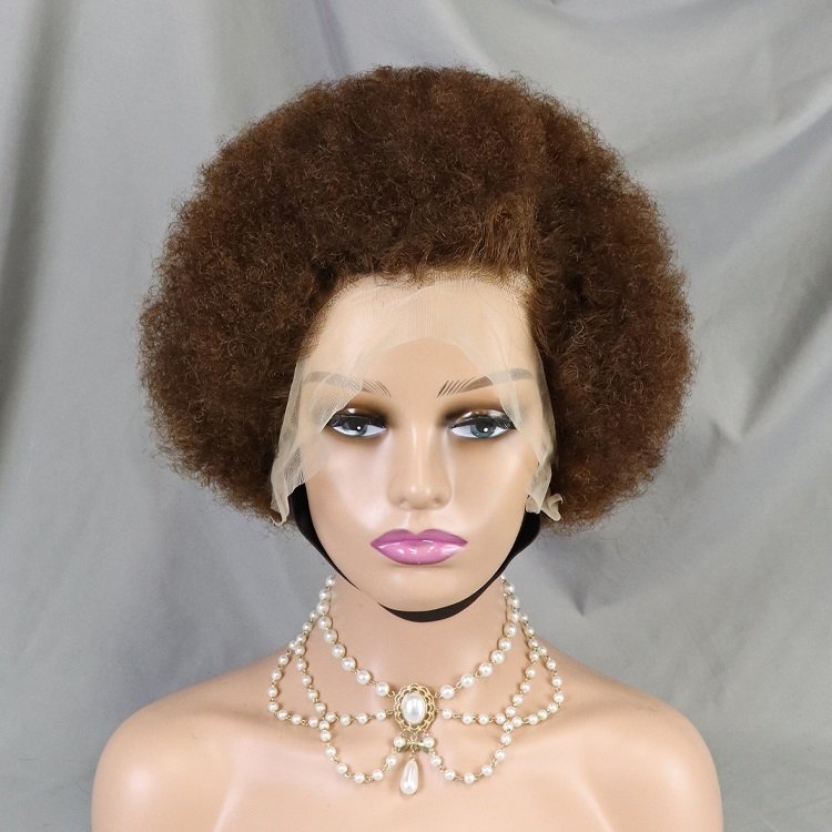 Wholesale africa curly wigs natural color 100% human hair wigs 13x4 transparent lace full frontal wig