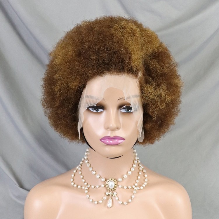 Wholesale africa curly wigs natural color 100% human hair wigs 13x4 transparent lace full frontal wig