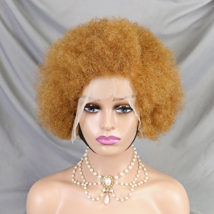 Wholesale africa curly wigs natural color 100% human hair wigs 13x4 transparent lace full frontal wig