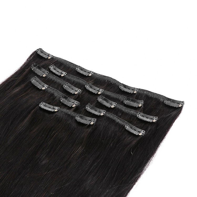 Wholesale Double Drawn invisible Clip In Natural Human Hair Extension Real Remy Brazilian hair seamless clip in hair extension