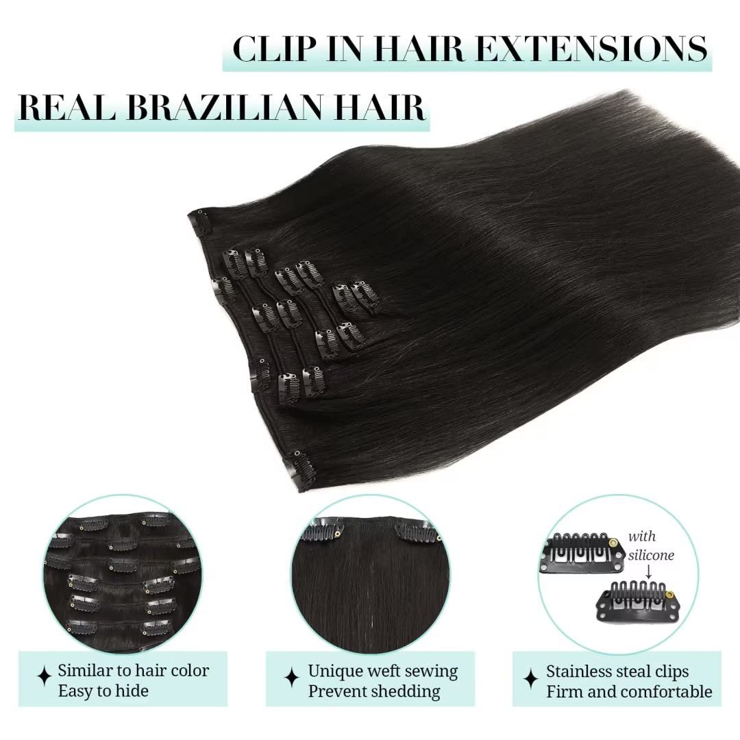 Wholesale Double Drawn invisible Clip In Natural Human Hair Extension Real Remy Brazilian hair seamless clip in hair extension