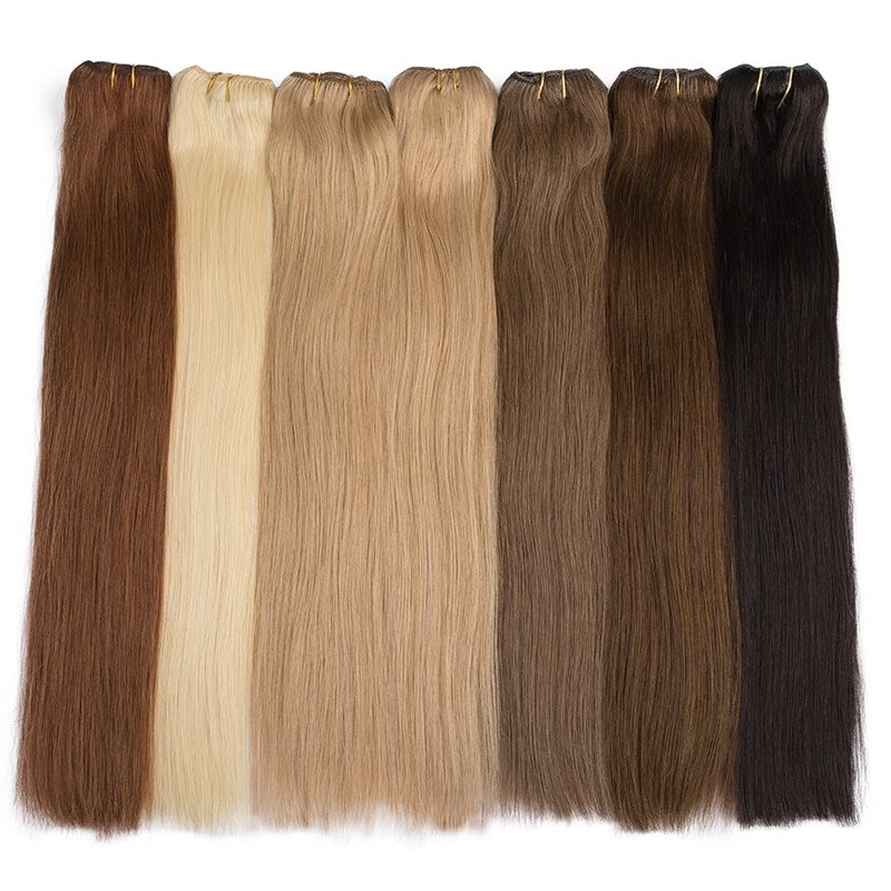 Wholesale Double Drawn invisible Clip In Natural Human Hair Extension Real Remy Brazilian hair seamless clip in hair extension