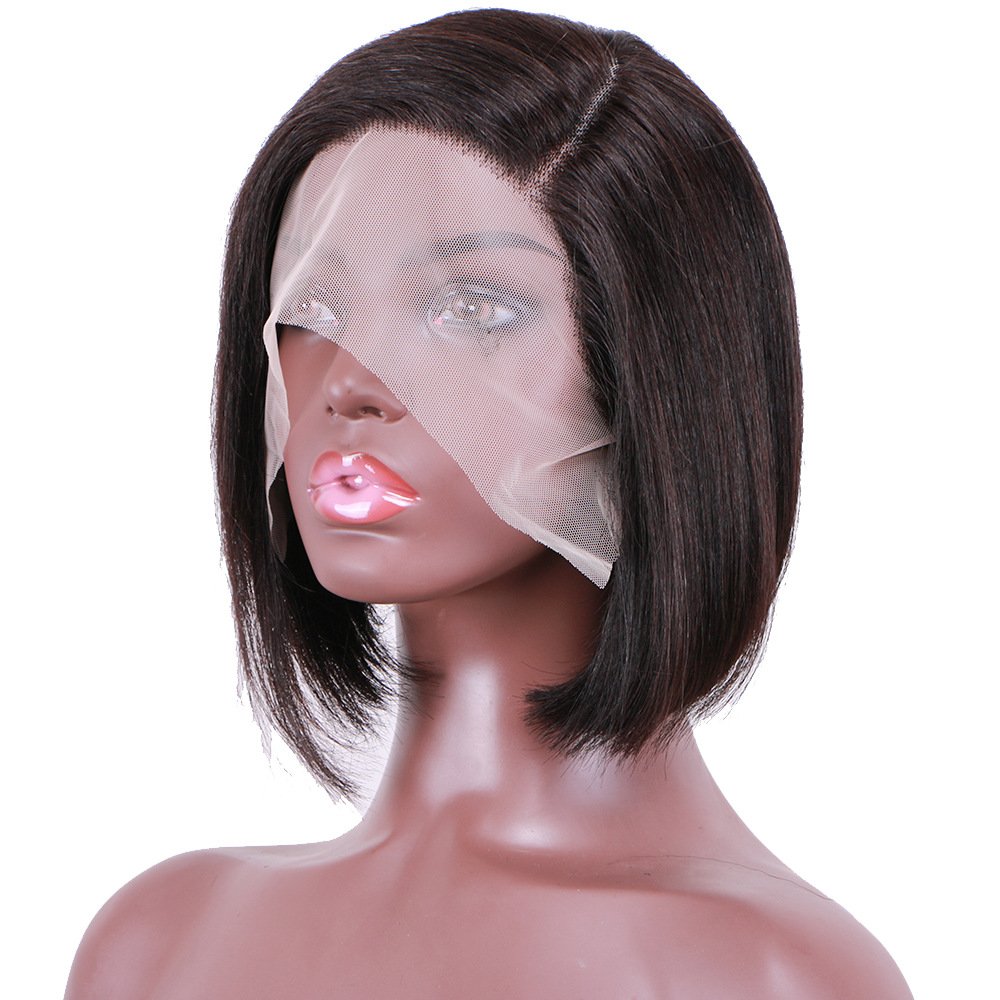 black Brazilian Human Hair lace Wigs Short Prepluck Wig Full Machine Made Human Hair Wigs For Black Women