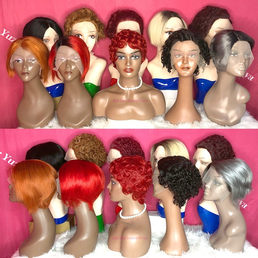 Pixie Cut Lace Frontal Wig Perruque Curly Wave Wholesale Raw Peruvian Transparent Lace Pixie Cut Short Bob Wigs Human Hair Wig