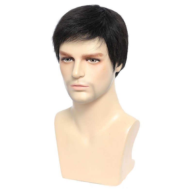 Top full head men wig real hair 100% virgin 360 Natural Pre Pluck Short Closure human hair wigs for men