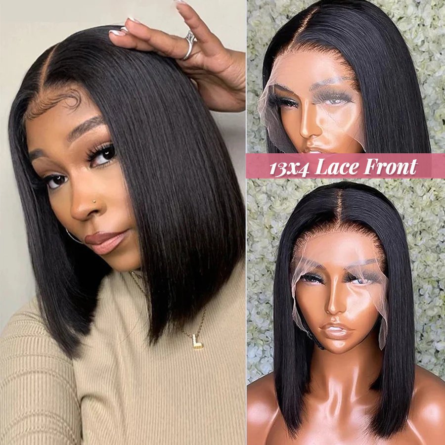 Raw Bone Straight Natural Black Short Bob Wigs ,13x4 Swiss Lace Bob Wig For Women ,100% Nature Virgin Human Hair Wigs Bob