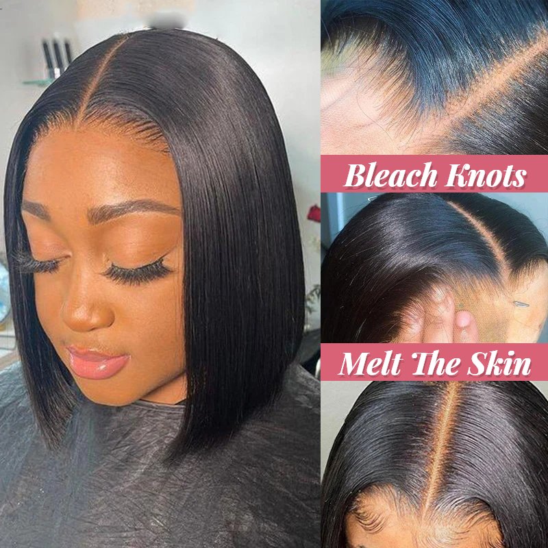 Raw Bone Straight Natural Black Short Bob Wigs ,13x4 Swiss Lace Bob Wig For Women ,100% Nature Virgin Human Hair Wigs Bob