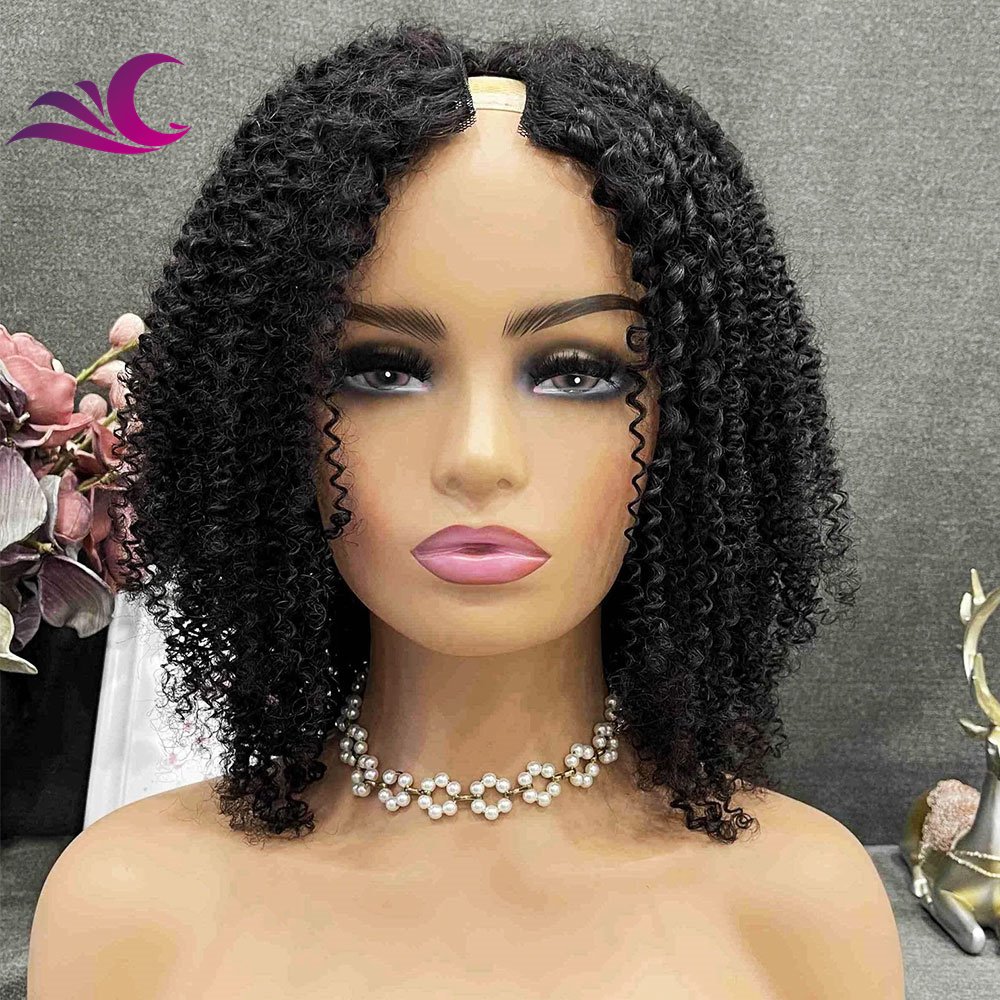 Celebrity V Part Curly Glueless Full Head Clip In Half U V part Shape Wig Remy Human Hair Wigs for Black Women