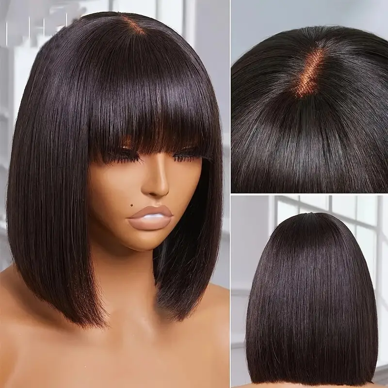 Cheap Straight Short Bob Bang Transparent HD Lace Human Hair Wig,Mink Brazilian Hair Closure Short Bob Wigs For Black Women