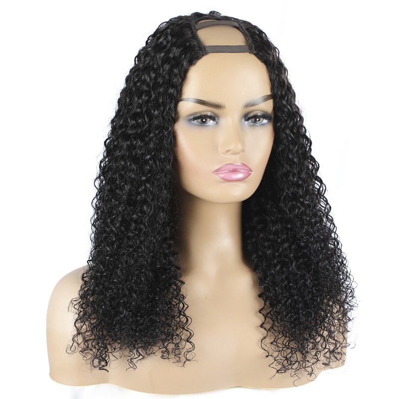 HL20-1B Remy Hair Human Wig Bangs 10inch Human Hair Wigs Hair Swiss Lace for Black U Part Jerry Curly Long Myanmar Women 1 Piece