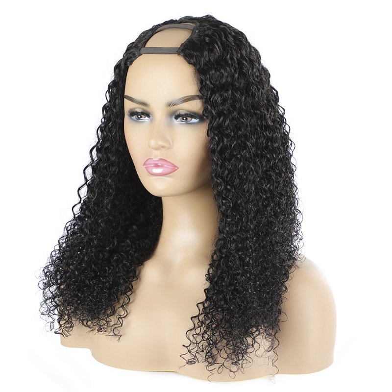 HL20-1B Remy Hair Human Wig Bangs 10inch Human Hair Wigs Hair Swiss Lace for Black U Part Jerry Curly Long Myanmar Women 1 Piece