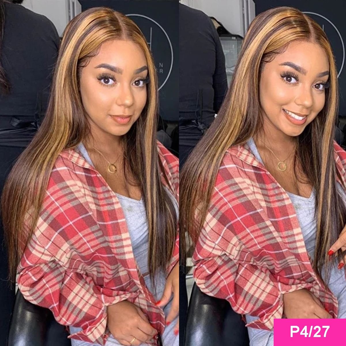 Natrual Black Blonde Highlights Wig Mix Color Deep Wave Curly Pre Plucked HD Transparent Lace Front Raw Virgin Human Hair Wigs