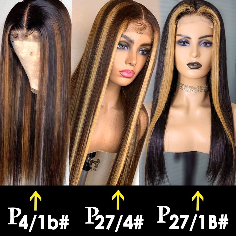 Natrual Black Blonde Highlights Wig Mix Color Deep Wave Curly Pre Plucked HD Transparent Lace Front Raw Virgin Human Hair Wigs