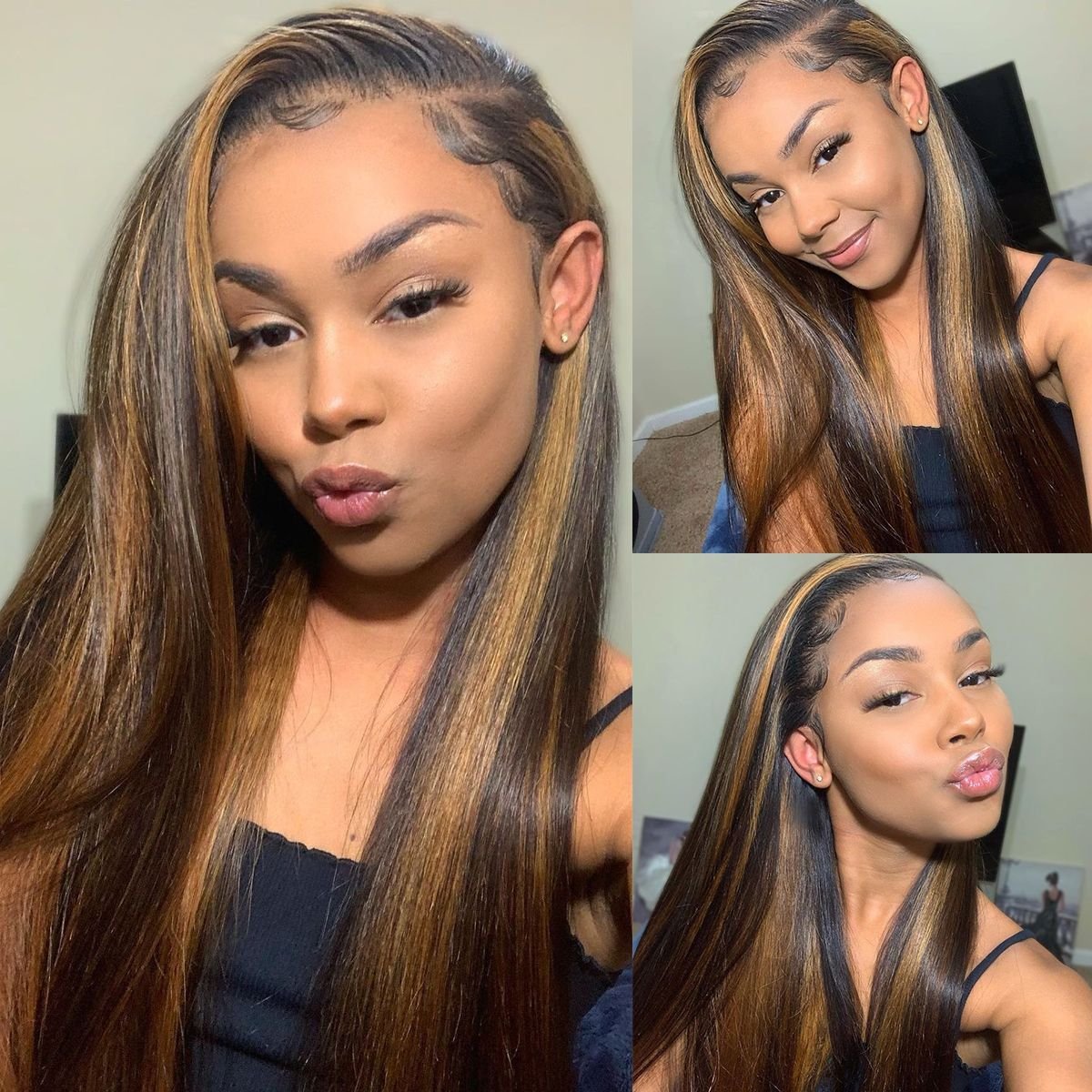 Natrual Black Blonde Highlights Wig Mix Color Deep Wave Curly Pre Plucked HD Transparent Lace Front Raw Virgin Human Hair Wigs